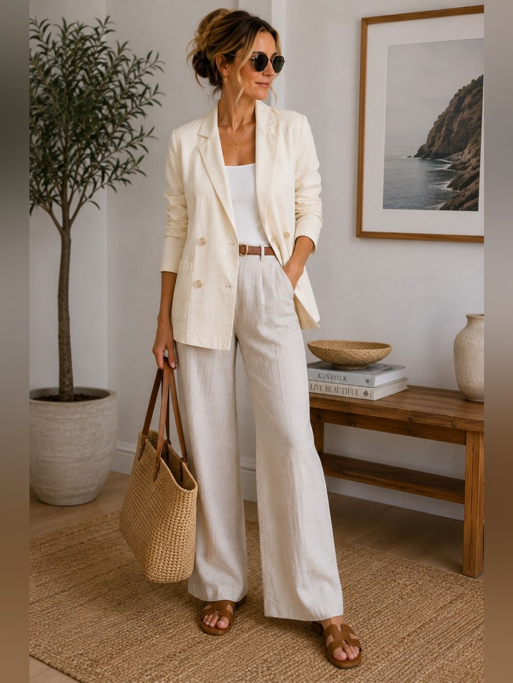 Gentle Fawn Field Blazer S | Ivory Cotton Double-Breasted Blazer